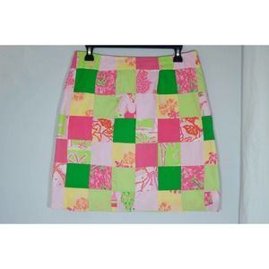 Vintage Lilly Pulitzer patchwork mini skirt pink green size 8
